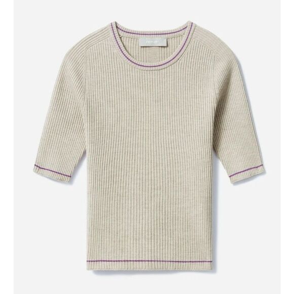 NWOT Everlane The Ribbed Merino Tee in Oatmeal , Med $98 G21 - Picture 1 of 8
